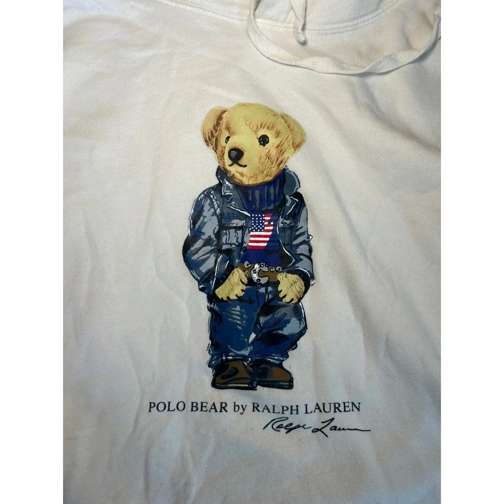 Polo Ralph Lauren Polo Bear American Flag Sweater Logo Hoodie White Men's Size L